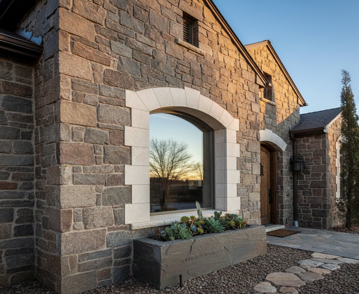 Отделка цоколя, лестниц, колонн и арок камнем